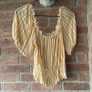 White and Yellow off the shoulder top.